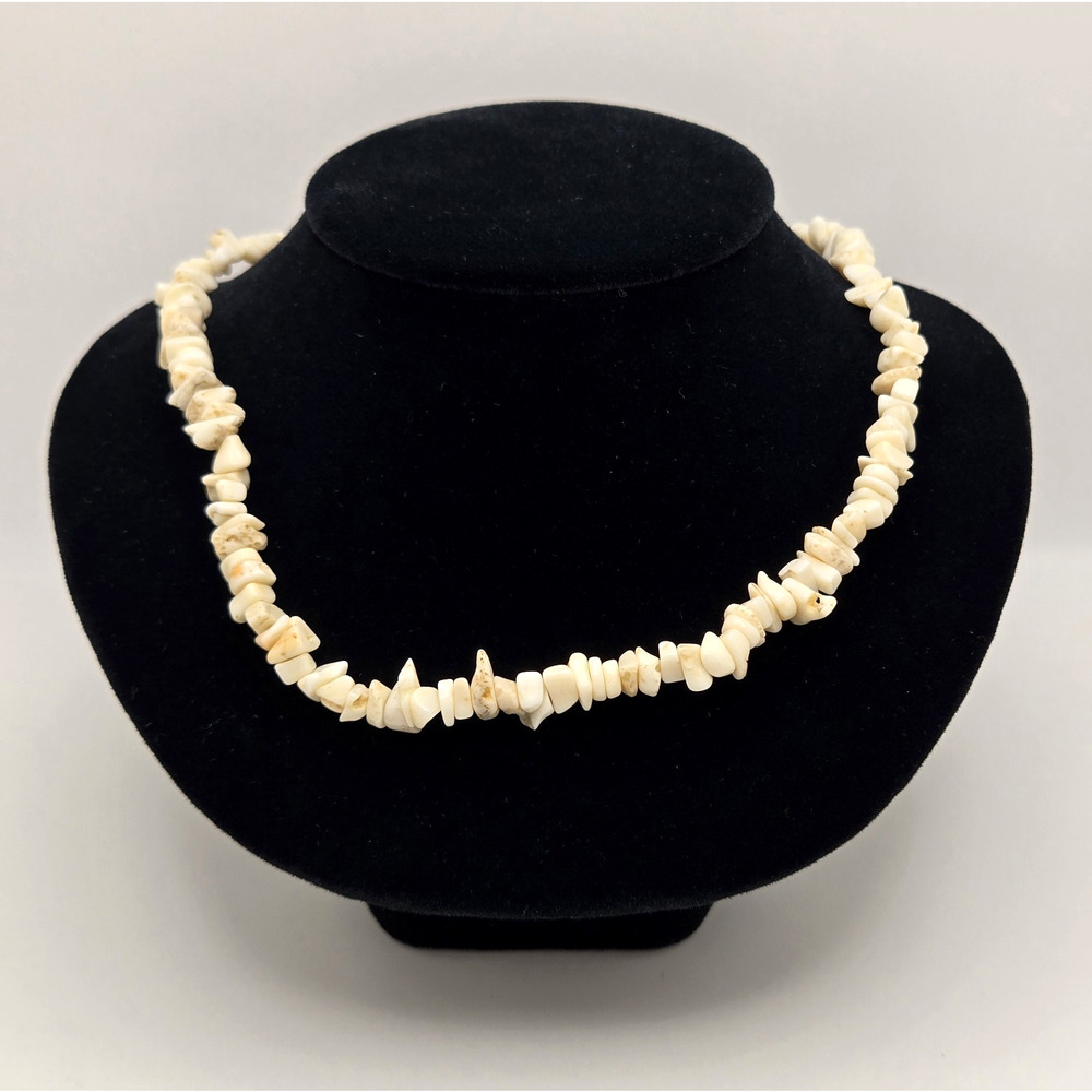 Vintage Shell Necklace White Coral Natural Beads Surfer Beach Tropical Boho 16" - Picture 1 of 12
